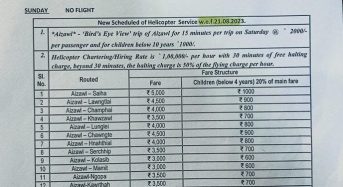 Mizoram – New schedule of Helicopter service w.e.f 21-08-2023